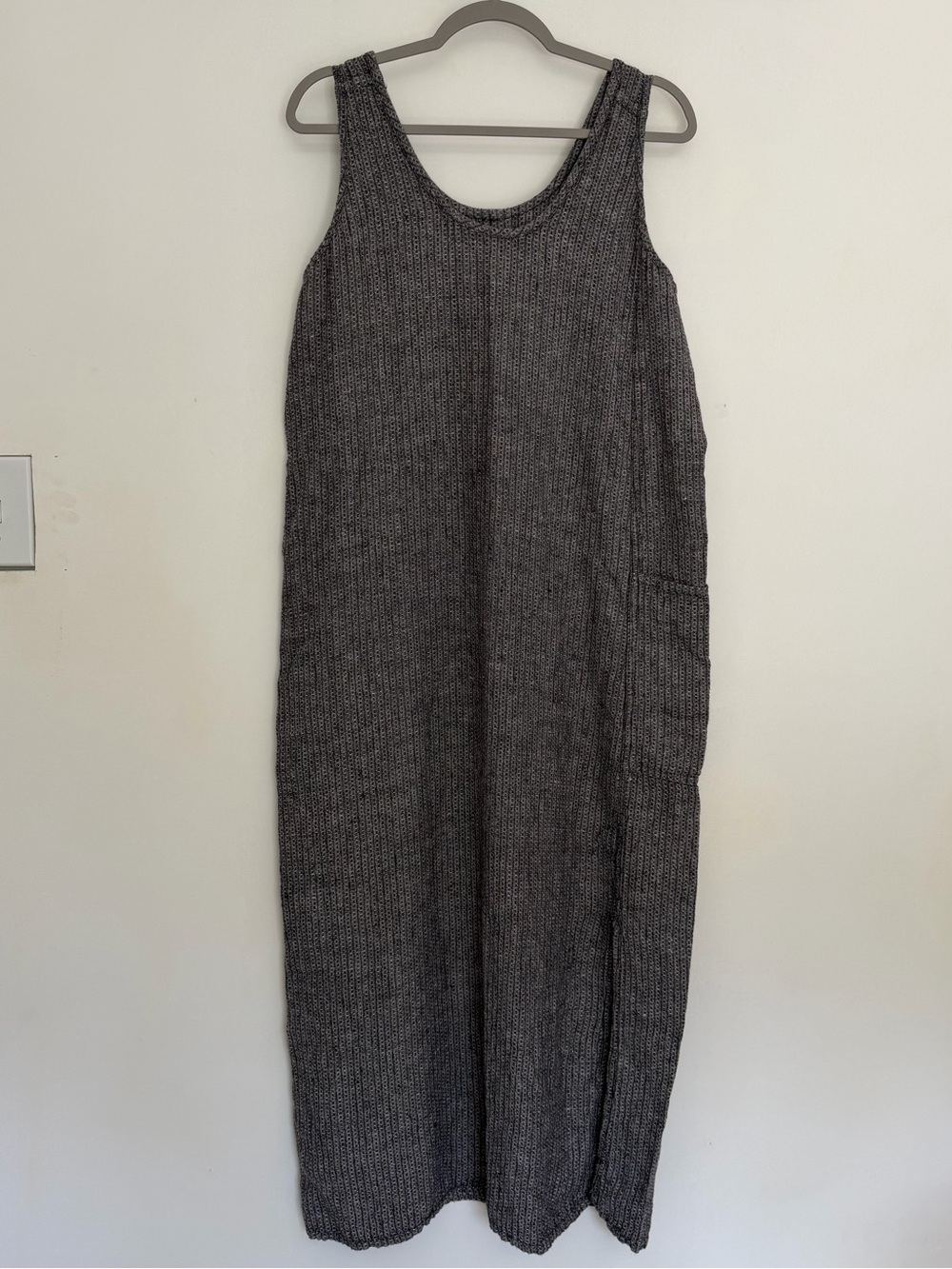 Flax 100% Linen Charcoal Gray Textured Sleeveless Oversized Relaxed Maxi Dress